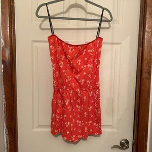 Forever 21 Strapless Red/ Orange Floral Romper - Size M